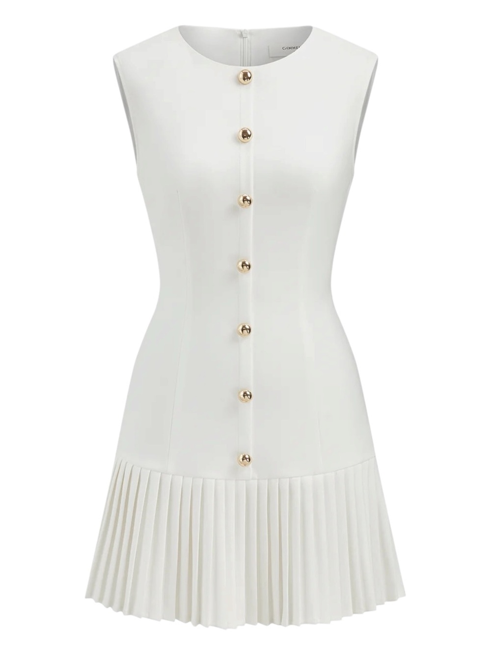 Commense White Sleeveless Mini Dress with Gold Buttons - Picture 2 of 11